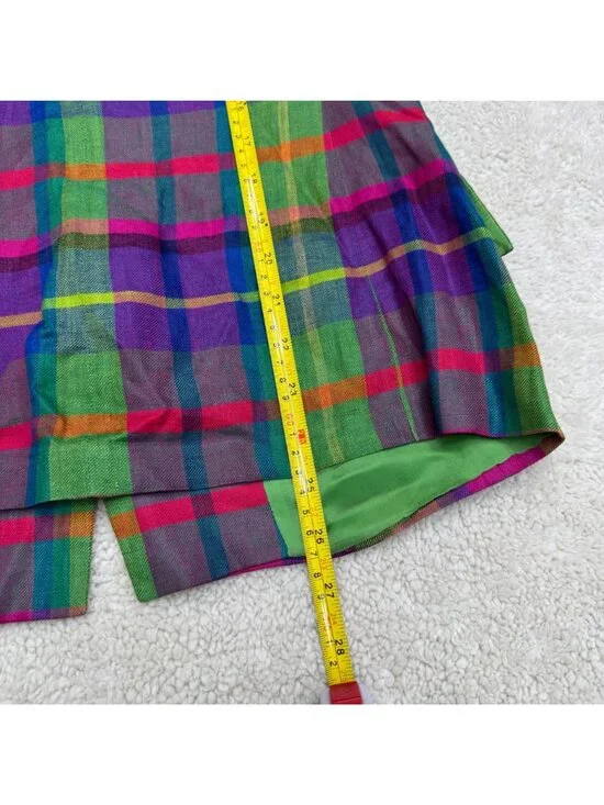 Vintage Max Mara Women's 100% Linen SS Multicolor Plaid Button Jacket, Size M - Picture 7 of 8